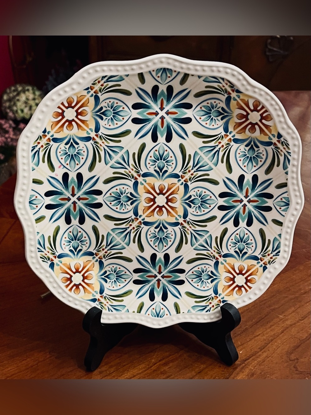 Pier 1 Imports Athena Salad Plate 8.5" Ironstone Blue Gold Medallion Retired